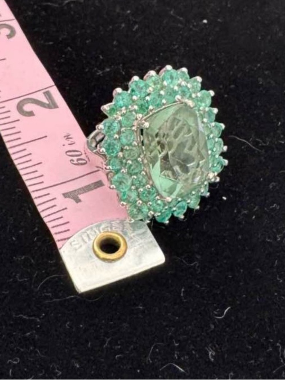Green Oval Gem Halo Cocktail Ring - Picture 7 of 9